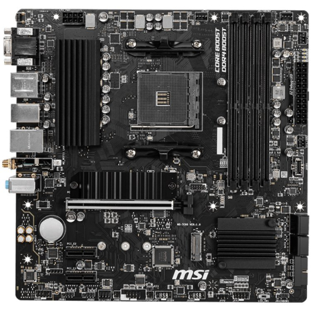 MSI B550M PRO-VDH WIFI,m-ATX,Socket AM4,AMD B550 Chipset,4 DIMMs,Dual Channel DDR4 up to 4400+(OC)MHz,1x PCIe 4.0/3.0 x16 slot,2x M.2 slots,4x USB 3.2 Gen 1,2x USB 2.0,1x HDMI,1x DP,1x VGA,WiFi,1G LAN [1]