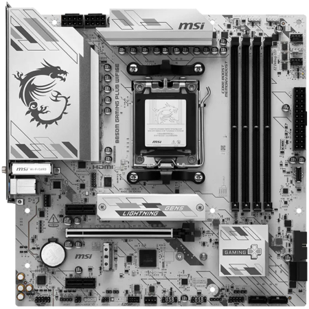 MSI B850M GAMING PLUS WIFI6E, mATX, Socket AM5, 4x DDR5 Dual Channel DDR5 up to 8200(OC)MHz, 1x PCIe x16 slot, 2x M.2 slot, 4x USB 5Gbps, 3x USB 10Gbps, 1x USB 10Gbps Type-C, HDMI, DP, 7.1 HD Audio, 2 [1]