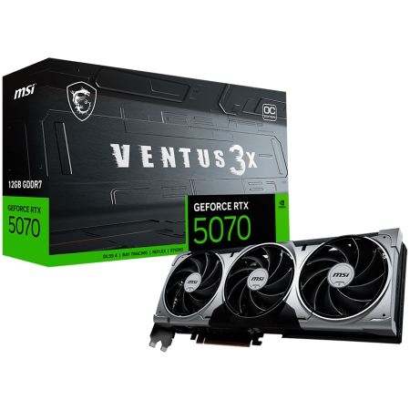 Componente PC - MSI GeForce RTX 5070 12G Ventus 3X OC - 12GB GDDR7 (28Gbps/192-bit), PCIe 5X 16, Boost: 2542 MHz, HDMI 2.1b, DisplayPort 2.1b