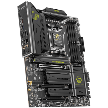 MSI MAG B850 TOMAHAWK MAX WIFI, ATX, Socket AM5, 4x DDR5 Dual Channel DDR5 up to 8400(OC)MHz, 3x PCIe 3.0 x16 slot, 4x M.2 slot, 4x USB 2.0, 1x USB 5Gbps, 2x USB 10Gbps, 3x USB 10Gbps Type-C, HDMI, 7. [1]