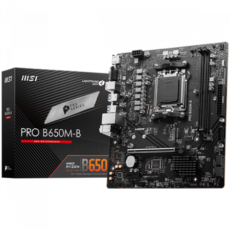 MSI Main Board Desktop PRO B650M-B (AM5, 2x DDR5, 1xHDMI, 1x VGA, 1x PCI-E x16, 1x PCI-E x1, 1x M.2, 4x SATA 6G, 6x USB 3.2 Gen1 Type A, 6x USB 2.0, 2.5G LAN) mATX [0]