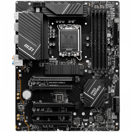 MSI Main Board Desktop PRO B760-P DDR4 II (LGA 1700, 4xDDR4,max 5333 OC, 5xPCI-E X16, 4xSATA6g, 2xM.2, RAID, 6xUSB3.2 Gen1, 4xUSB2.0, DP, HDMI, 7.1 Audio, 2.5LAN) ATX [1]