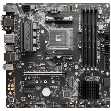 Componente PC - MSI Main Board PRO B550M-P (AM4,4x DDR4, 1xHDMI,1xDP,1xVGA, 1x PCI-E x16 slot, 2x PCI-E x1 slot, 2x M.2, 4x SATA 6G, GLAN) mATX