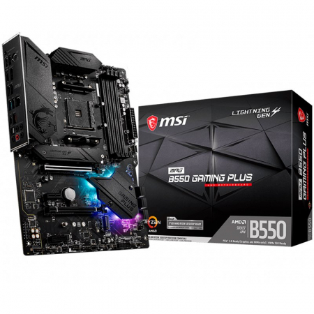 Componente PC - MSI MPG B550 GAMING PLUS,ATX,Socket AM4,AMD B550 Chipset,4 DIMMs,Dual Channel DDR4 up to 4400+(OC)MHz,1x PCIe 4.0/ 3.0 x16 slot,2x M.2 slots,2x USB 3.2 Gen 2 (1x Type-C),2x USB 3.2 Gen 1,1x HDMI,1x DP