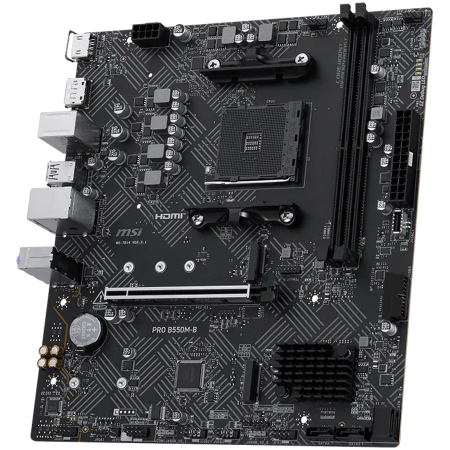 MSI PRO B550M-B, M-ATX, Socket AM4, 2 DIMM, Dual Channel DDR4 up to 4600+(OC)MHz, 1x PCIe 4.0 x16 slot, 2x M.2 slots, 4x USB 3.2 Gen 1, 2x USB 2.0, 1x HDMI,1x DP, 1G LAN, 7.1 Audio, 3Y [2]