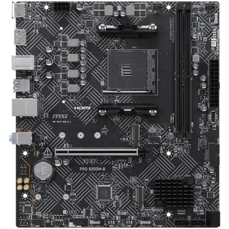 Componente PC - MSI PRO B550M-B, M-ATX, Socket AM4, 2 DIMM, Dual Channel DDR4 up to 4600+(OC)MHz, 1x PCIe 4.0 x16 slot, 2x M.2 slots, 4x USB 3.2 Gen 1, 2x USB 2.0, 1x HDMI,1x DP, 1G LAN, 7.1 Audio, 3Y
