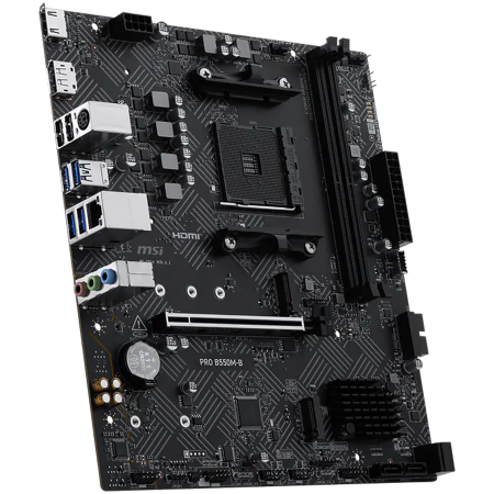 MSI PRO B550M-B, M-ATX, Socket AM4, 2 DIMM, Dual Channel DDR4 up to 4600+(OC)MHz, 1x PCIe 4.0 x16 slot, 2x M.2 slots, 4x USB 3.2 Gen 1, 2x USB 2.0, 1x HDMI,1x DP, 1G LAN, 7.1 Audio, 3Y [1]