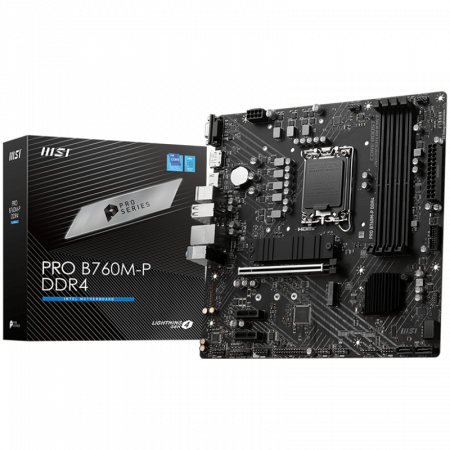 Placi de Baza - MSI PRO B760M-P DDR4, mATX, Socket 1700, Dual Channel DDR4 4800(OC)MHz, 1x PCIe x16 slots, 2x M.2 slots, 1x HDMI, 1x DP, 1x VGA, 1x USB 3.2 Gen 2 Type-C, 1x USB 3.2 Gen 1, 4x USB 2.0, 7.1 HD Audio, 1G