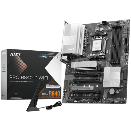 Componente PC - MSI PRO B840-P WIFI, ATX, Socket AM5, 4x DDR5 Dual Channel DDR5 up to 8000(OC)MHz, 5x PCIe x16 slot, 2x M.2 slot, 4x USB 2.0, 2x USB 5Gbps, 1x USB 10Gbps, 1x USB 10Gbps Type-C, HDMI, 7.1 HD Audio, 2.5