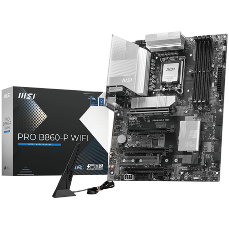 Componente PC - MSI PRO B860-P WIFI, ATX, LGA 1851, 4x DDR5 Dual Channel DDR5 up to 8600(OC)MHz, 4x PCIe x16 slot, 3x M.2 slot, 4x USB 2.0, 2x USB 5Gbps, 2x USB 10Gbps, 1x USB 40Gbps Type-C, HDMI, DP, 7.1 HD Audio, 5