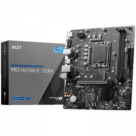 Componente PC - MSI PRO H610M-E DDR4, Micro-ATX, Socket 1700, Dual Channel DDR4 3200(OC)MHz, 1x PCIe x16 slots, 1x M.2 slots, 1x HDMI, 1 x VGA, 2x USB 3.2 Gen 1, 4x USB 2.0, 3Y