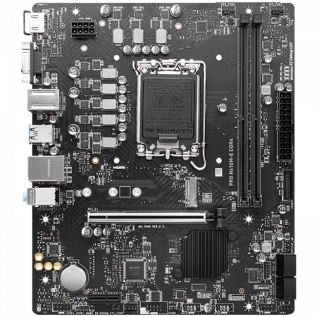 MSI PRO H610M-E, mATX, LGA 1700, Dual Channel DDR5 5600+MHz, 1x PCIe x16 slot, 1x M.2 slot, 1x HDMI, 1x VGA, 2x USB 3.2 Gen 1, 4x USB 2.0, 7.1 HD Audio, Realtek ALC897 Codec, 3Y [1]
