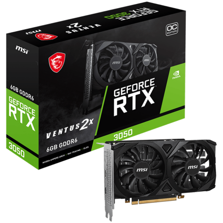 Placi Video - MSI Video Card Nvidia GeForce RTX 3050 VENTUS 2X E 6G OC, 6GB GDDR6, 96bit, Boost: 1492 MHz, 2304 CUDA Cores, PCIe 4.0, 1x DP 1.4a, 2xHDMI 2.1a, RAY TRACING, Dual Fan, 300W, 3Y