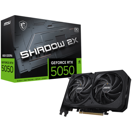 Componente PC - MSI Video Card NVIDIA GeForce RTX 5050 8G SHADOW 2X OC, 8GB GDDR6, 128-bit, 2602 MHz Boost, 2560 CUDA Cores, PCIe 5.0 (x8), 3x DP 2.1b, HDMI 2.1b, RAY TRACING, Dual Fan, 130W TDP, 8-pin PCIe Power, G-
