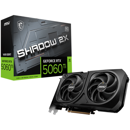 Placi Video - MSI Video Card NVIDIA GeForce RTX 5060 Ti 16G SHADOW 2X OC PLUS, 16GB GDDR7, 128-bit, 2602 MHz Boost, 4608 CUDA Cores, PCIe 5.0 (x8), 3x DP 2.1b, HDMI 2.1b, RAY TRACING, Dual Fan, 180W TDP, 8-pin PCIe