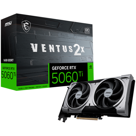 Componente PC - MSI Video Card NVIDIA GeForce RTX 5060 Ti 16G VENTUS 2X OC PLUS, 16GB GDDR7, 128-bit, 2602 MHz Boost, 4608 CUDA Cores, PCIe 5.0 (x8), 3x DP 2.1b, HDMI 2.1b, RAY TRACING, Dual Fan, 180W TDP, 8-pin PCIe