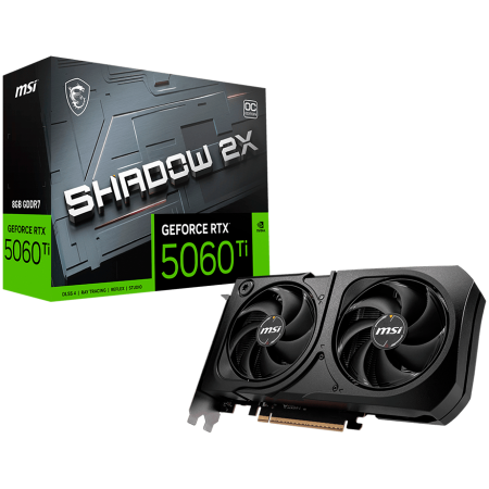 Componente PC - MSI Video Card NVIDIA GeForce RTX 5060 Ti 8G SHADOW 2X OC PLUS, 8GB GDDR7, 128-bit, 2617 MHz Boost, 4608 CUDA Cores, PCIe 5.0 (x8), 3x DP 2.1b, HDMI 2.1b, RAY TRACING, Dual Fan, 180W TDP, 8-pin PCIe P