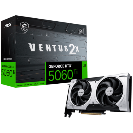 Componente PC - MSI Video Card NVIDIA GeForce RTX 5060 Ti 8G VENTUS 2X OC PLUS, 8GB GDDR7, 128-bit, 2617 MHz Boost, 4608 CUDA Cores, PCIe 5.0 (x8), 3x DP 2.1b, HDMI 2.1b, RAY TRACING, Dual Fan, 180W TDP, 8-pin PCIe P