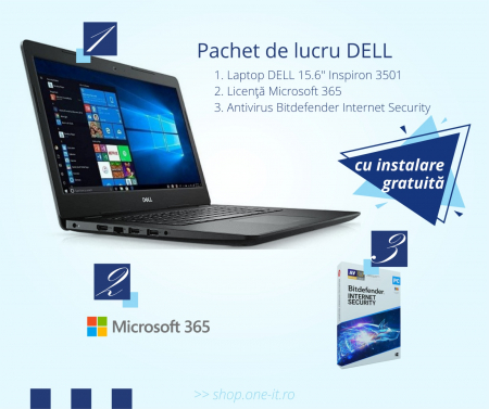 Pachet de lucru DELL: Laptop DELL Inspiron 3501+ Licenta Microsoft 365 + Licenta retail Bitdefender Internet Security [0]