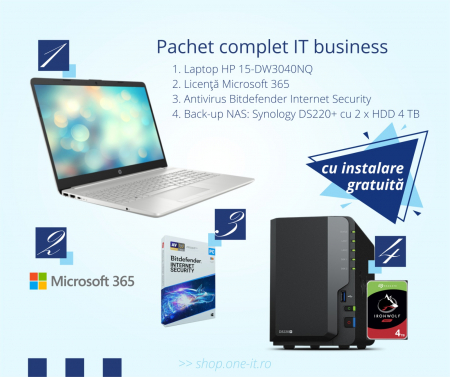 Pachet complet IT business Laptop HP 15-dw3040nq + Licenta Microsoft 365 + Licenta retail Bitdefender Internet Security  + NAS Synology 220+ [0]