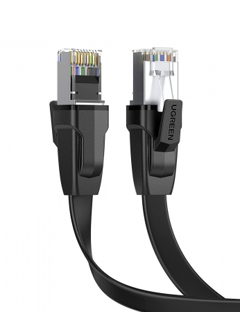 Cablu retea - PATCH CORD U/FTP Ugreen Cat8, "NW134" fire din cupru, flat cable, viteza maxima 40 Gbps, 2m, negru "70672" (include TV 0.06 lei) - 6957303876723