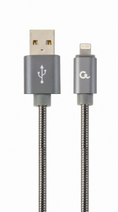 Sisteme PC & Periferice - Premium spiral metal 8-pin charging and data cable, 2 m, metallic-grey "CC-USB2S-AMLM-2M-BG"