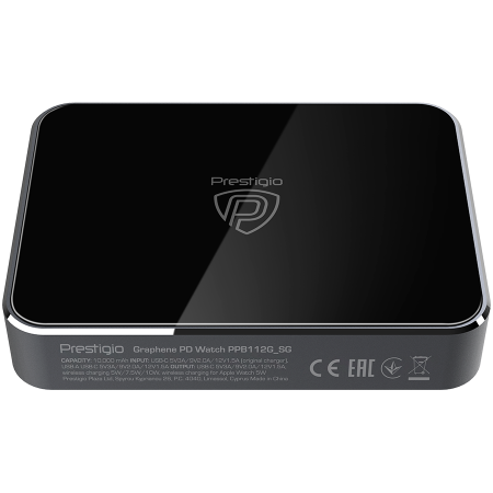 Prestigio Graphene PD Watch Edition, fast charging powerbank, 10000 mAh, 2*USB3.0 QC, 1*Type-C PD, wireless charger 10W, Apple Watch wireless charger 2,5W, LED indicator, leather case, cable type C-US [3]