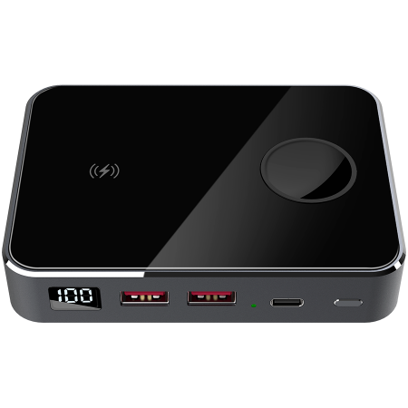 Prestigio Graphene PD Watch Edition, fast charging powerbank, 10000 mAh, 2*USB3.0 QC, 1*Type-C PD, wireless charger 10W, Apple Watch wireless charger 2,5W, LED indicator, leather case, cable type C-US [0]