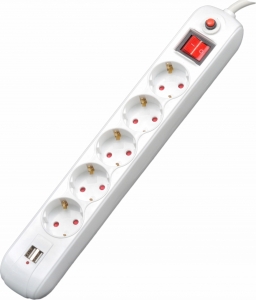 Retelistica & Supraveghere - Priza cu protectie, prelungitor 5 prize, 3m, 2xUSB, Spacer Externsion, "PP-5-30 USB"