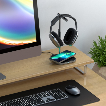 Satechi 2-IN-1 Headphone Stand w Wireless Charger USB-C (Cable inc., Adapter not inc.) - Space Grey) [5]