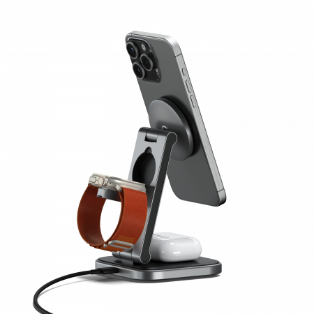 Satechi 3-in-1 Foldable Qi2 Wireless Charging Stand with Type A,C,G plugs - Space Gray [5]