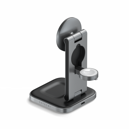 Satechi 3-in-1 Foldable Qi2 Wireless Charging Stand with Type A,C,G plugs - Space Gray [1]