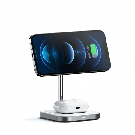 Satechi Aluminium 2-in-1 Magnetic Wireless Charging stand (iPhone 12/13, AirPods Pro, USB-C cable included) - White [4]