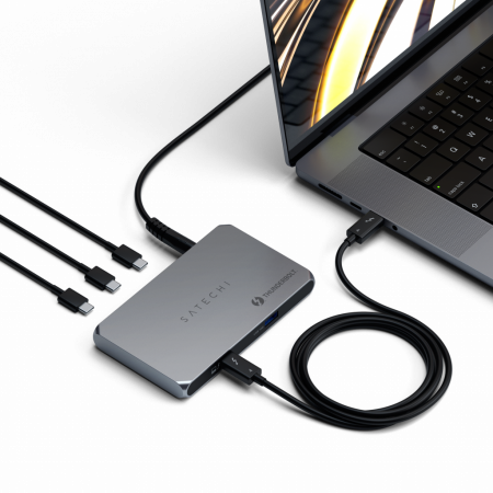 Satechi Aluminium Thunderbolt 4 Slim Hub (3x Thunderbolt 4 Downstream Ports 40 Gbps,2x 4K 60Hz or 1x 8K or 1x 6K on Mac,1x DC 20V Port) - Grey [4]