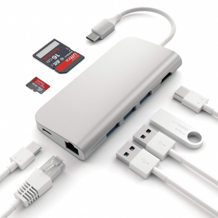 Satechi Aluminium Type-C Multi-Port Adapter (HDMI 4K,3x USB 3.0,MicroSD,Ethernet) - Silver [2]