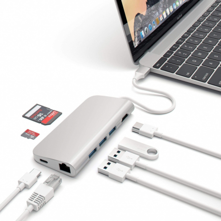 Satechi Aluminium Type-C Multi-Port Adapter (HDMI 4K,3x USB 3.0,MicroSD,Ethernet) - Silver [3]