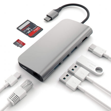 Satechi Aluminium Type-C Multi-Port Adapter (HDMI 4K,3x USB 3.0,MicroSD,Ethernet) - Space Grey [9]