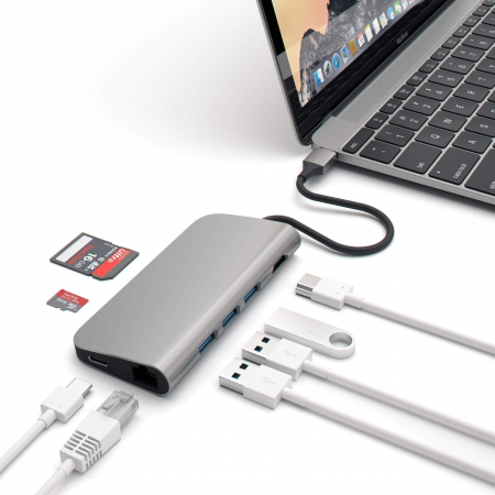 Satechi Aluminium Type-C Multi-Port Adapter (HDMI 4K,3x USB 3.0,MicroSD,Ethernet) - Space Grey [8]