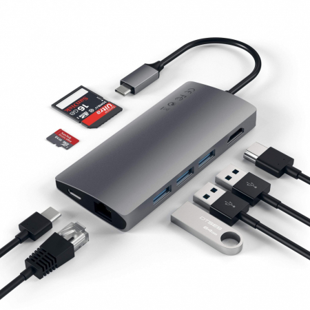 Satechi Aluminium Type-C Multi-Port Adapter (HDMI 4K,3x USB 3.0,MicroSD,Ethernet V2) - Space Grey [2]