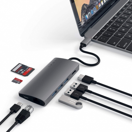 Satechi Aluminium Type-C Multi-Port Adapter (HDMI 4K,3x USB 3.0,MicroSD,Ethernet V2) - Space Grey [3]