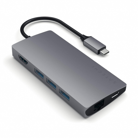 USB Hub - Satechi Aluminium Type-C Multi-Port Adapter (HDMI 4K,3x USB 3.0,MicroSD,Ethernet V2) - Space Grey