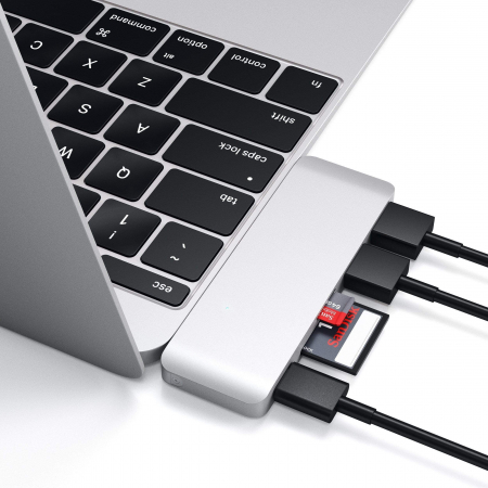 Satechi Aluminium Type-C Passthrough USB Hub (3x USB 3.0,MicroSD) - Silver [3]