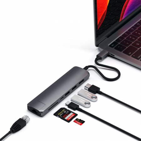 Satechi Aluminium Type-C Slim Multiport (1xHDMI 4K,2x USB-A,1x SD,1x Ethernet) - Space Grey [3]