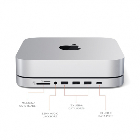 Satechi Aluminium Type-C Stand and Hub for Mac Mini w/ SSD Enclosure - Silver [3]