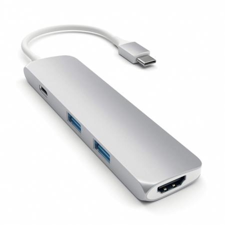 Satechi Aluminum SLIM Type-C MultiPort Adapter (HDMI 4K,PassThroughCharging,2x USB 3.0) - Silver [0]