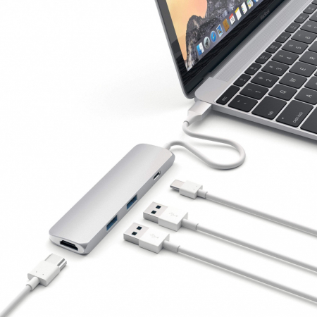 Satechi Aluminum SLIM Type-C MultiPort Adapter (HDMI 4K,PassThroughCharging,2x USB 3.0) - Silver [3]