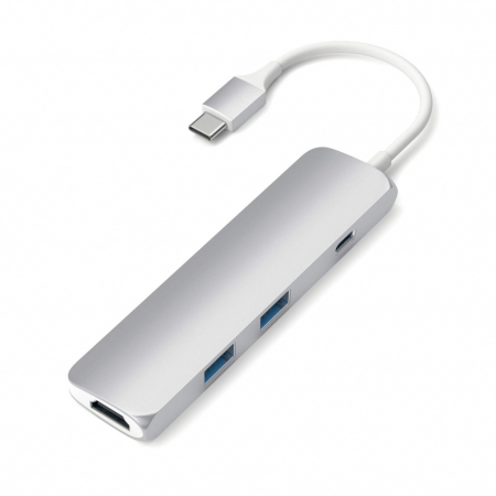 Satechi Aluminum SLIM Type-C MultiPort Adapter (HDMI 4K,PassThroughCharging,2x USB 3.0) - Silver [2]
