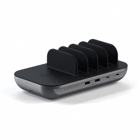 Laptop, Tablete & Telefoane - Satechi Dock 5 Multi device charging station with EU plug (2xUSB-C PD 20 W, 2x USB-A 12W, Wireless) - Space Grey