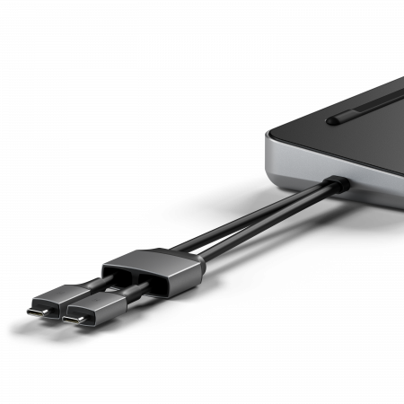 Satechi Dual Dock Stand Docking Station with NVMe SSD Enclosure (USB-C PD Pass-through 75W,2xUSB-C 5Gbps&10Gbps,)2xHDMI 2.0 (4K/60Hz),1x DP 1.4 Port (4k/60Hz),2xUSB-A Ports 5Gbps&10Gbps,1xRJ45,1xM.2 S [5]
