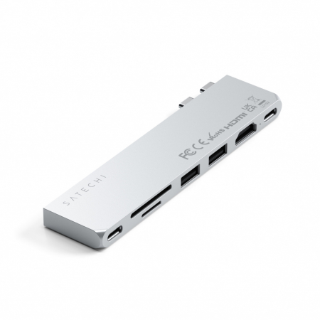 USB Hub - Satechi PRO HUB SLIM (1xUSB4,1xHDMI,2xUSB-A,SD/MicroSD,UHS-I up to 104MB/s, SD/SDHC/SDXC up to 2TB,1xUSB-C) - Silver
